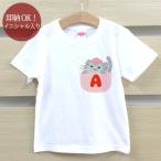 可愛さ満点！イニシャル入りグレー猫ポケットTシャツ