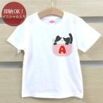 胸元からひょっこり！可愛すぎるハチワレ猫のイニシャル入りキッズTシャツ