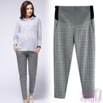 スタイリッシュなマタニティチェック柄テーパードパンツで快適な通勤を！