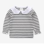 ☆ ホワイト×ブラック ☆ 130cm 丸襟カットソーで一年中おしゃれを楽しもう！