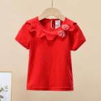 キッズファッションの新定番！☆レッド☆90cm丸襟カットソー