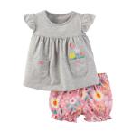 夏のベビーコーデにぴったり！花柄ショートパンツ＆フレアデザインTシャツの2点セット