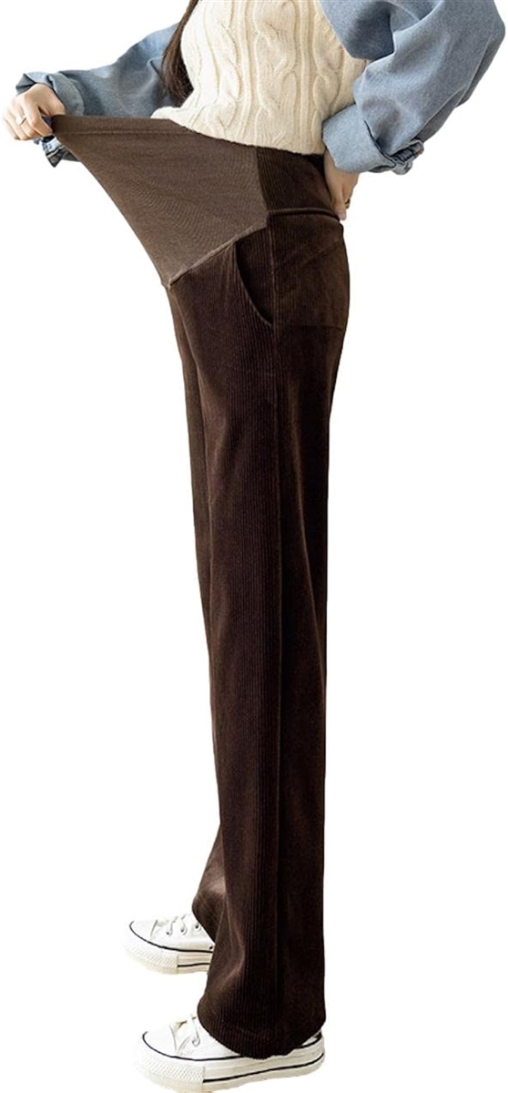 寒い季節も快適！スタイリッシュな裏起毛マタニティコーデュロイパンツ