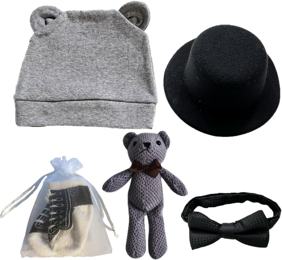 赤ちゃんの成長を楽しく記録！クマ耳のニューボーンフォトセット