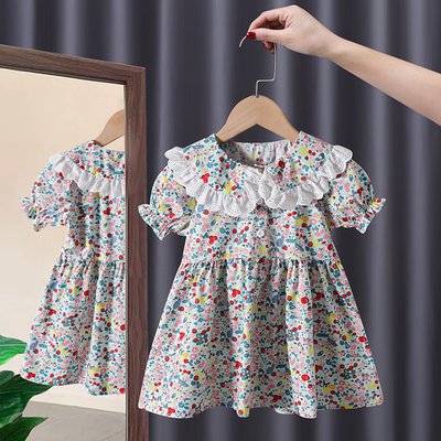 【子ども】女の子のかわいさを引き立てる！大きめ襟の花柄ワンピース 80・90cm